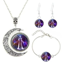 2021 new zodiac time gem necklace set moon pendant bracelet earring set