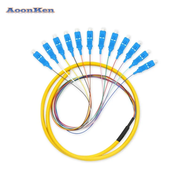 

5PCS/LOT 1.5m (4.92ft) SC UPC 12 Fibers OS2 Single Mode Bunch PVC (OFNR) 0.9mm Fiber Optic Pigtail