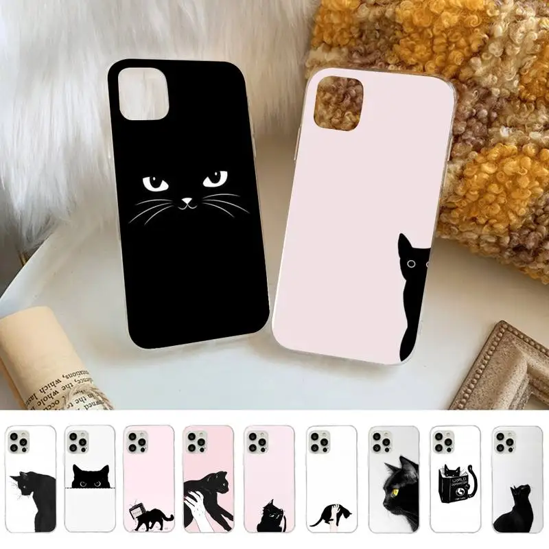 

Black cat cute animal art Phone Case for iPhone 11 12 13 mini pro XS MAX 8 7 6 6S Plus X 5S SE 2020 XR cover