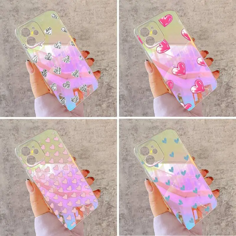 

love heart Phone Case for iPhone huawei honor 7 8 9 11 12 20 30 S X XS XR MINI Pro Max Plus laser Transparent Cute Lovely Funda