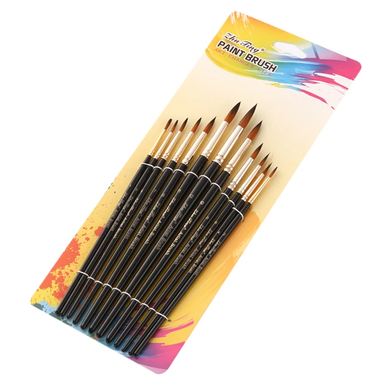 

12Pcs/Set Nylon Hair Painting Brush Watercolor Gouache Paint Brushes Set Different Shape Round Pointed Tip Art Supplies
