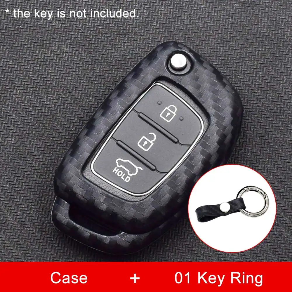 Case and 01 Key Ring Карбоновый силиконовый чехол для ключей от машины для hyundai Sonata Santa Fe Tucson IX30 IX35 IX45 Складной Дистанционный брелок крышка брелок защитная сумка - Название цвета: Case and 01 Key Ring