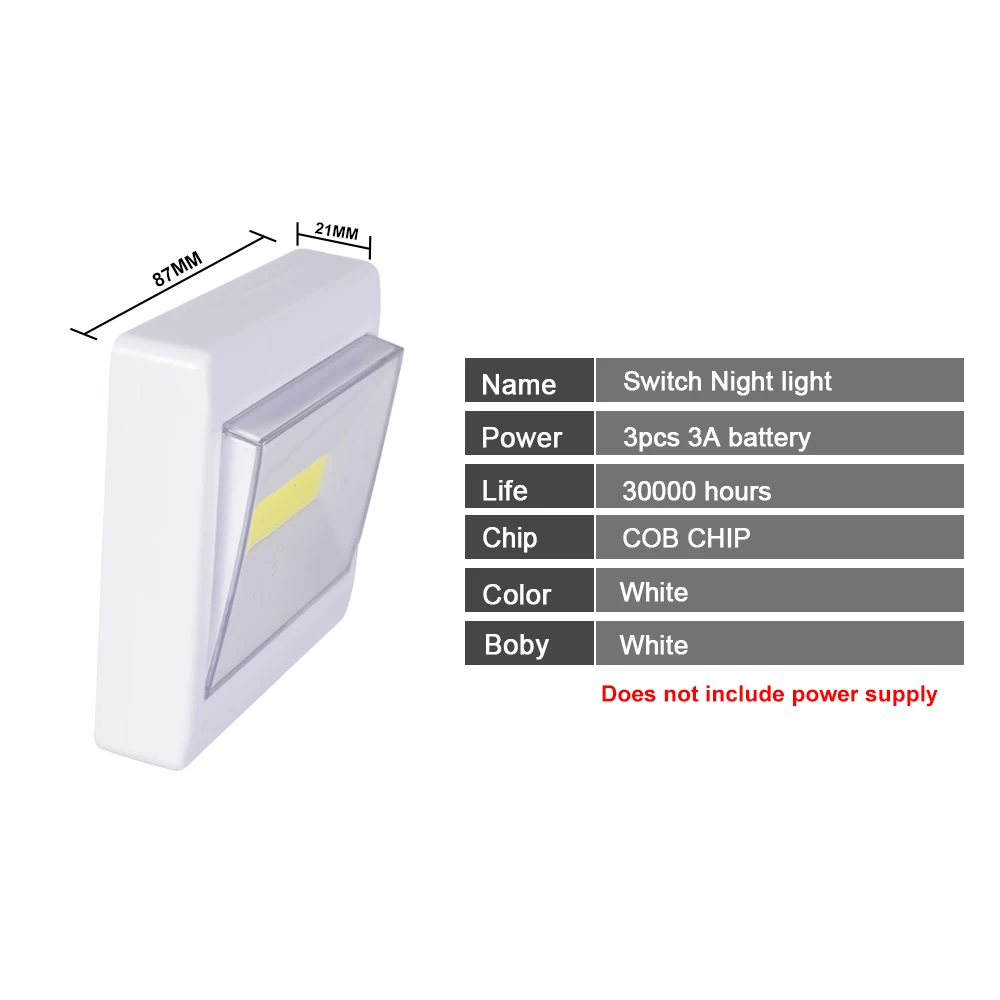 

LED cabinet light switch type night light emergency light AAA battery supply used in kitchen bedroom toilet emergency channel