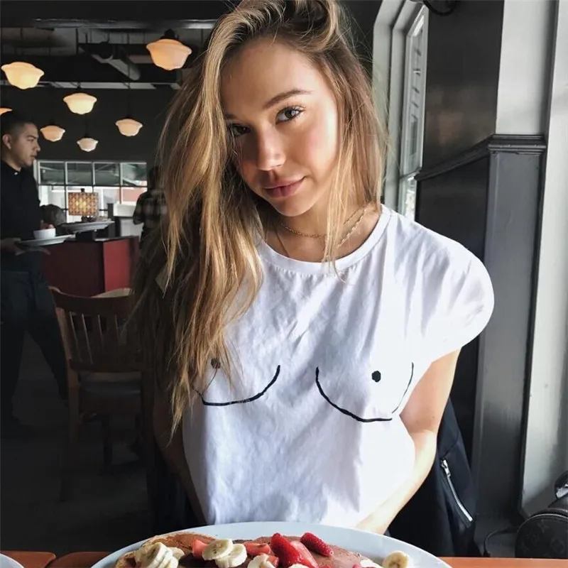 Креативная футболка с изображением сосков короткими рукавами забавная женская