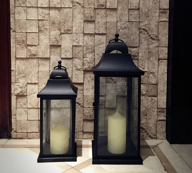 

Europe stley Iron art glass restoring ancient ways tuba floor type wind proof lamp horse lamp candlestick classical decoration