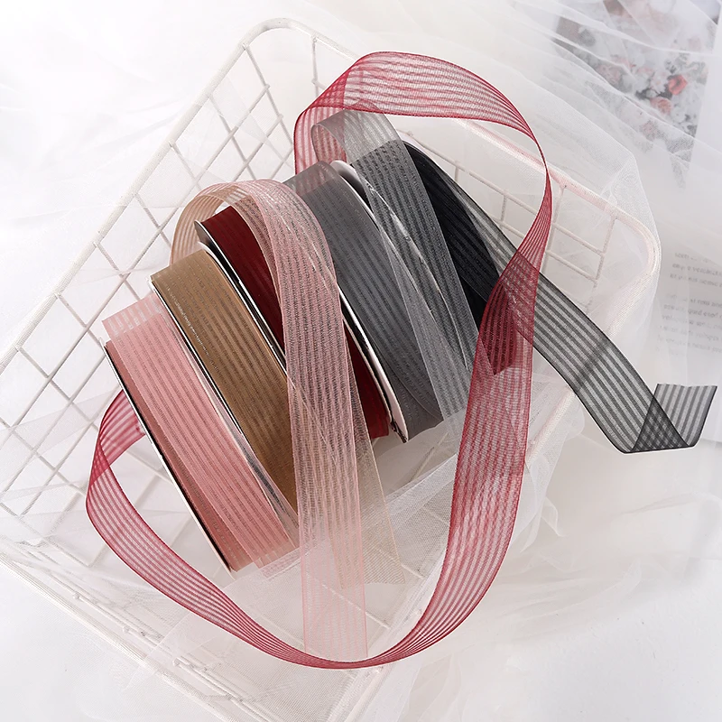 SINOWRAP 30yard 25mm Stripe Yarn Organza Ribbons wedding christmas tree decorations Accessories Satin Riband | Дом и сад