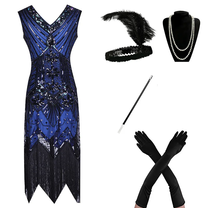 E 1920s Flapper платье Great Gatsby вечерние платья с блестками и бахромой - Цвет: E