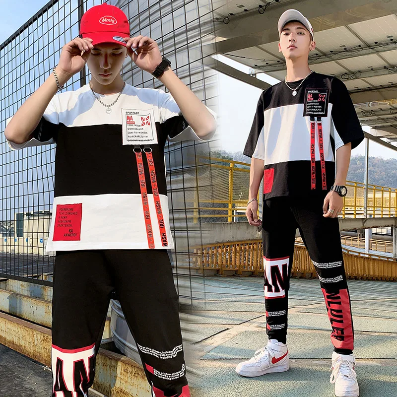 Мужской летний спортивный костюм Модный повседневный в стиле хип хоп с шортами