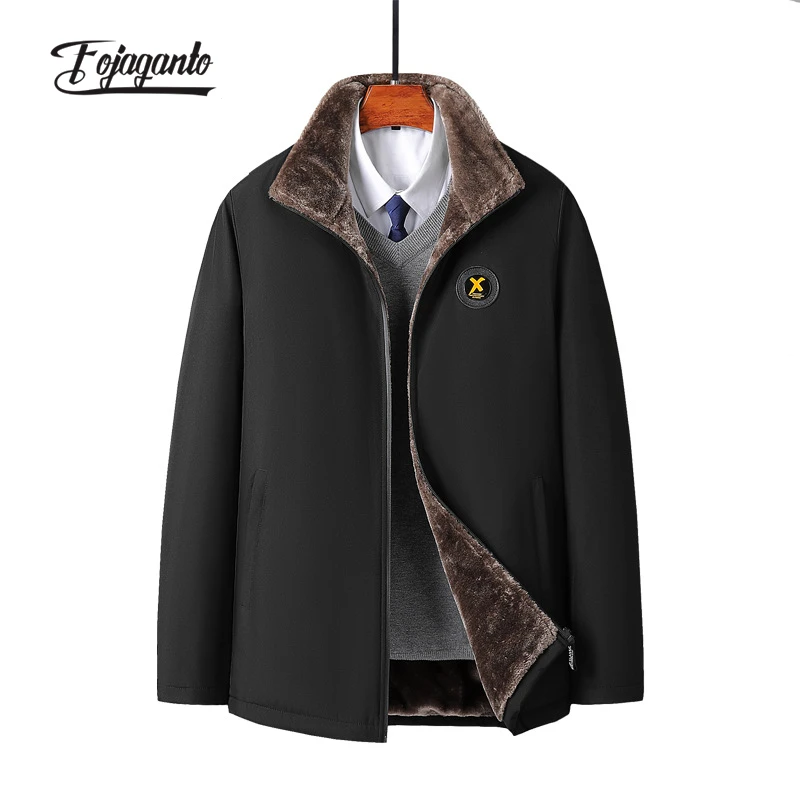 

FOJAGANTO Мужская зимняя новая свободная куртка пальто плюс бархатная Толстая теплая парка однотонная Повседневная парка с отворотом пальто для мужчин
