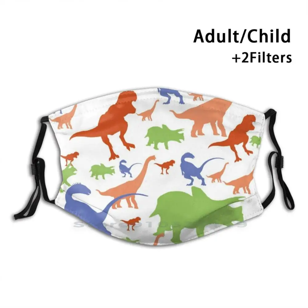 

Маска для лица с цветными динозаврами, многоразовая, с фильтрами