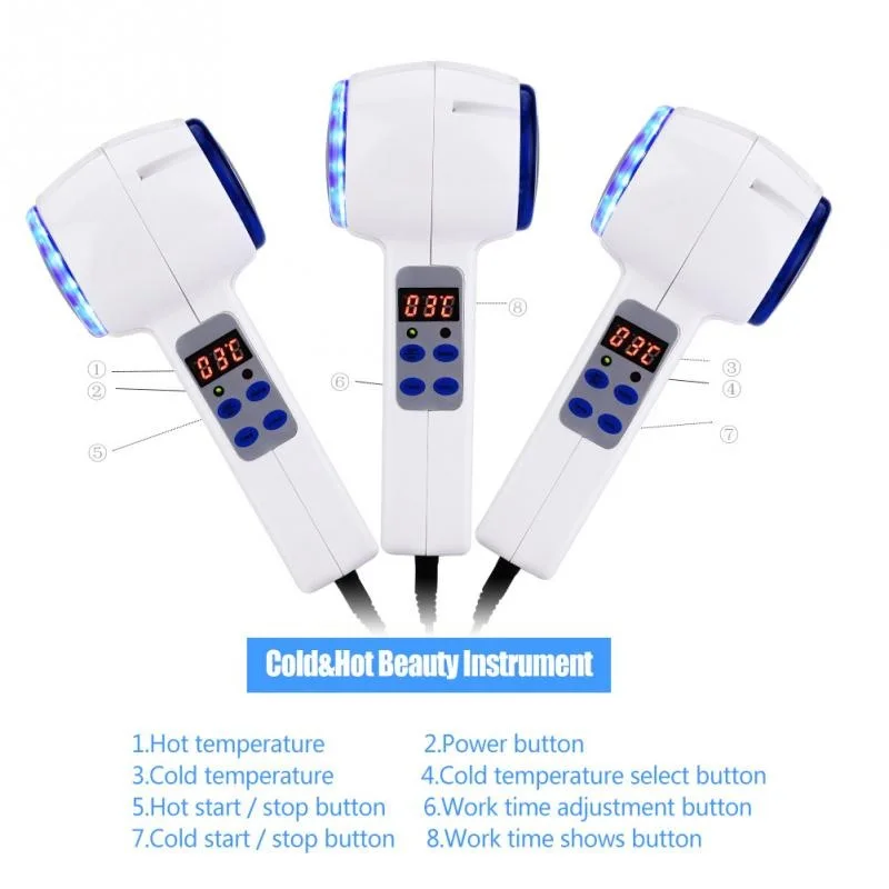 Kopen Ultrasone Hot Koude Schoonheid Massager Hamer Cryotherapie Huidverjonging Blauw Photon Acne Behandeling Rf Schoonheid Gezichtsverzorging Apparaat