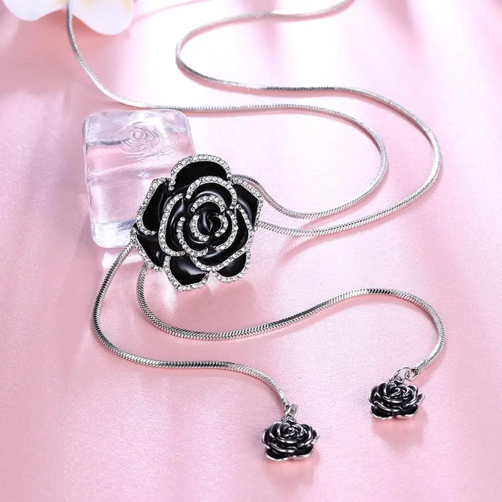 10-Black RAVIMOUR Подсолнух кристалл кулон ожерелье Женская мода синий Белый Стразы длинная Серебристая цепочка ожерелье s& Подвески Ювелирные изделия - Окраска металла: 10-Black