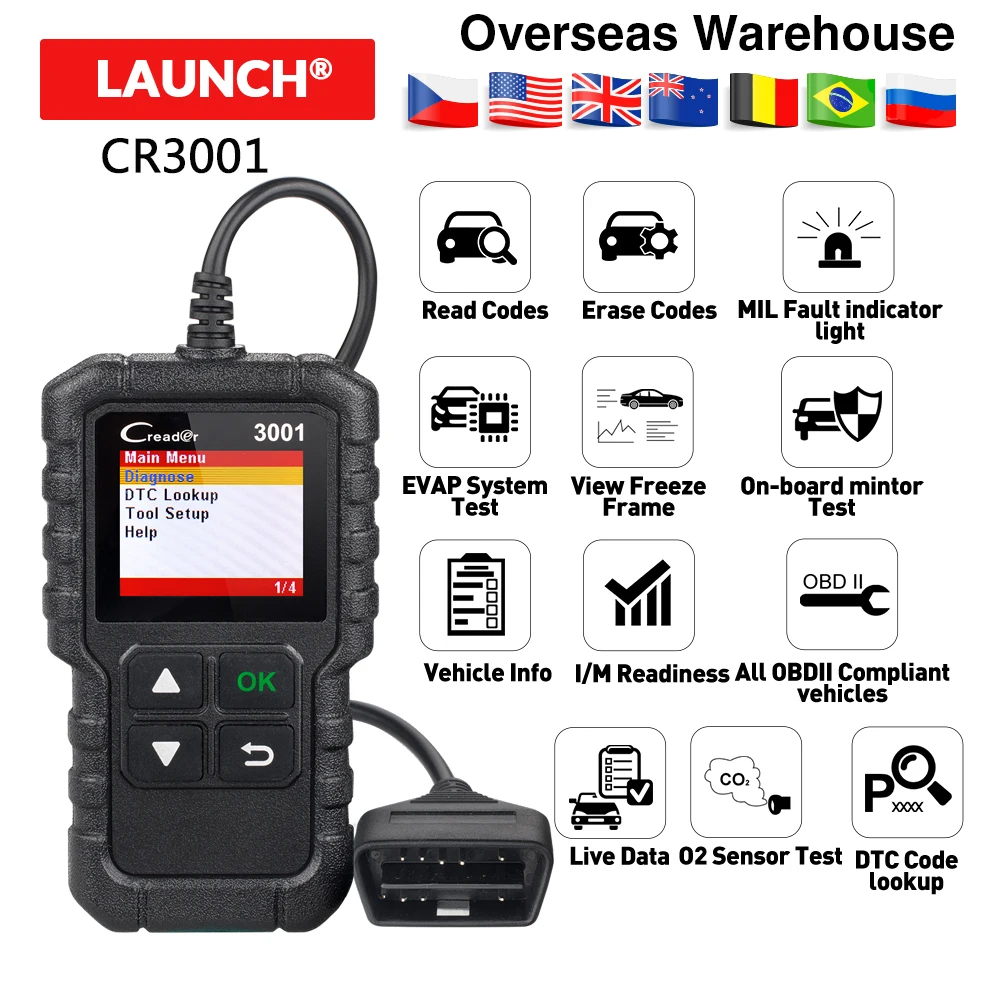 LAUNCH X431 Creader 3001 полный OBD2 OBDII сканер кодов OBD 2 CR3001 Авто Диагностический инструмент PK AD310 NL100 OM123 сканер