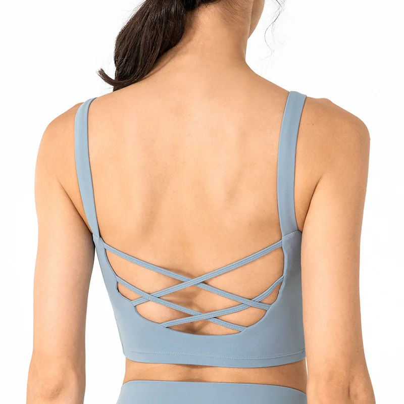 

Yoga Vest Sports Underwear Women's Shockproof Running Fitness High Support Beautiful Back Cross Corset Push-up Gym Crop Top Bra