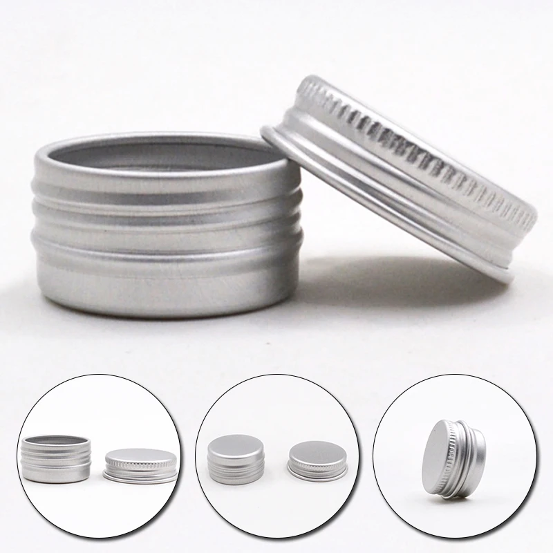 

Refillable Containers Aluminum Empty Cosmetic Cans Screw Jar Portable Travel Tin Packing Box Makeup Cream Hair Wax Case 8 Sizes