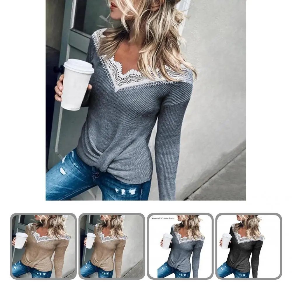 

Ladies Blouse Solid Color All-matched Full Sleeve Ladies Basic Knit Shirt Women Tops for Office
