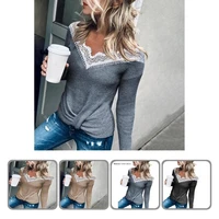 ladies blouse solid color all matched full sleeve ladies basic knit shirt women tops for office