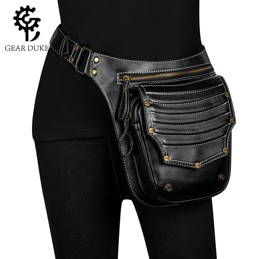 

Gear Duke Retro Rivet Waist Bag Motorcycle Leg Bag Steampunk Fanny Pack Men Travel Bags Gothic Women's Shoulder Chest Bag