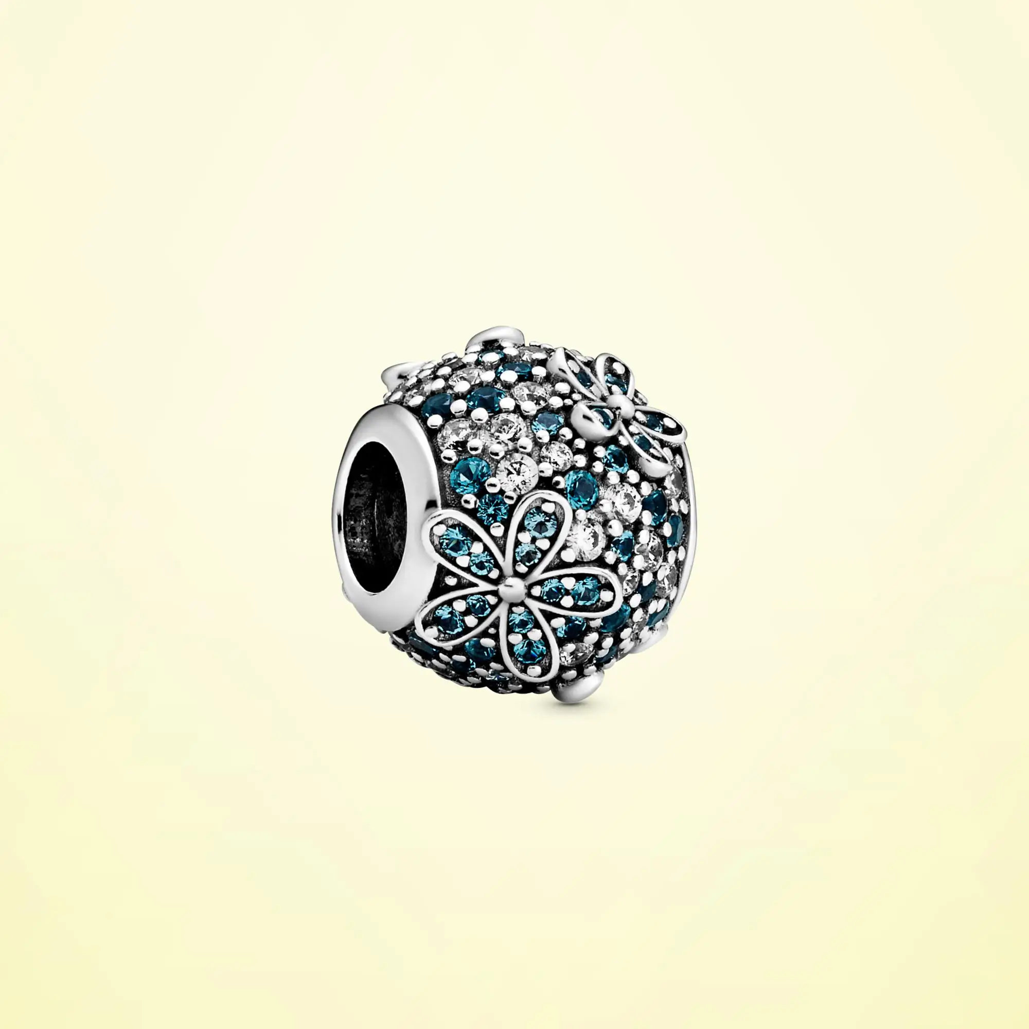 

925 Sterling Silver Teal Pave Daisy Flower Charm Beads Fit Original Pandora Bracelet Bangle For Women Jewelry Gift wholesale