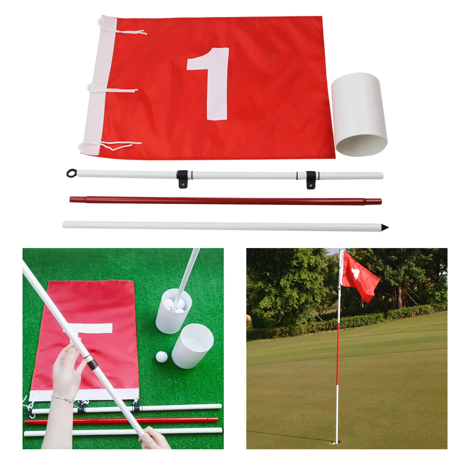 

3-Section Golf Flagsticks Golf Hole Cup Putting Green Flag All 6 ft Golf Pin Flags for Yard