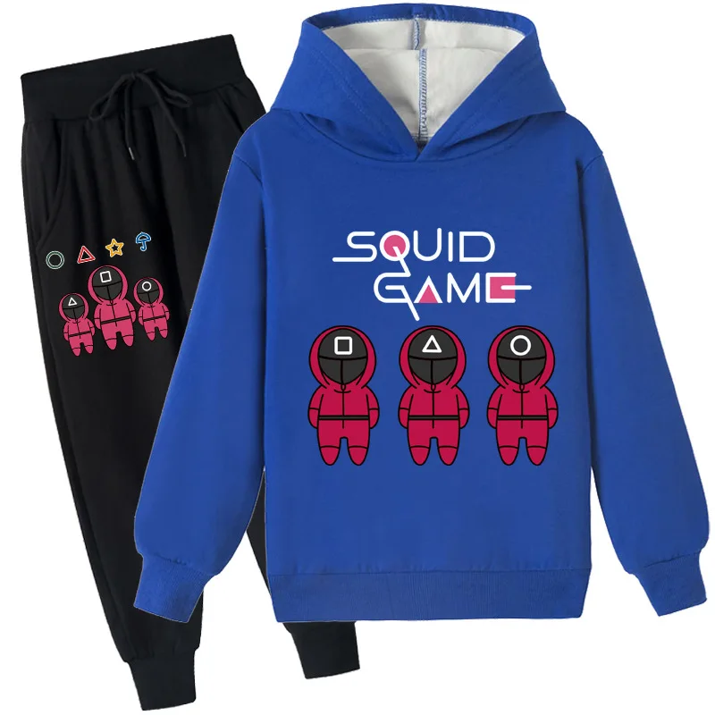 

2021 Winter Squid Game Hoodie Kids Costume Hoodies Pants 2pcs Set Boys Li Zhengjae Same 456 Sportswear Girls Halloween Tracksuit