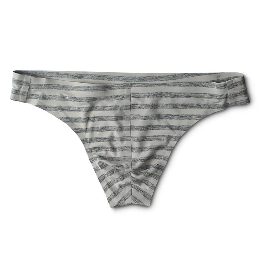 

Men Sexy Underwear Silky Seamless T-back Low Rise Underpants Thong Briefs Men's Thong Sexy Ice Silk Underwear Striped Low Waist