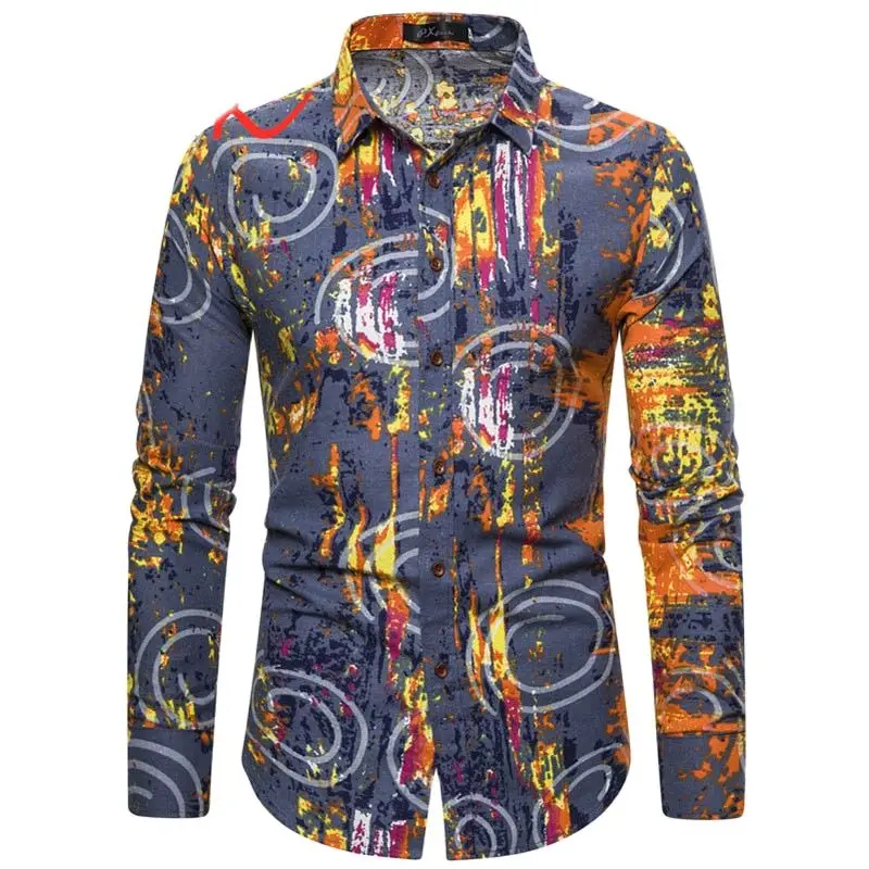 

Мужская рубашка с длинным рукавом UYUK, тонкая рубашка с длинным рукавом и принтом слонов, мужское платье в стиле ретро, 2020