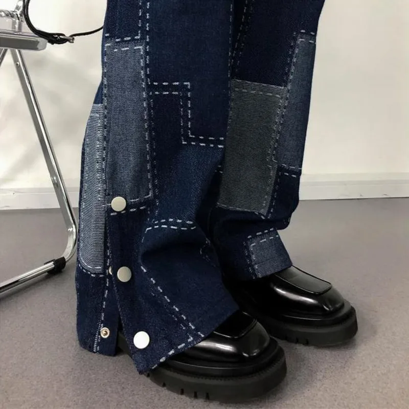 

2022 Plaid Jeans Women's Loose Autumn Fashion High Waist Straight Tube Thin Split Denim Trousers Hip Hop Streetwear Pants