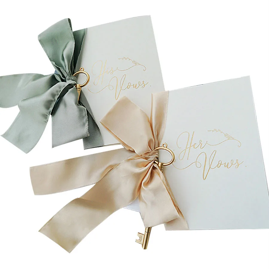 

2pcs Wedding Vows Card Favors Oath Book With Silk Ribbon Pen Pink Bride And Groom Romantic Love Party Rustic Marriage Decoration