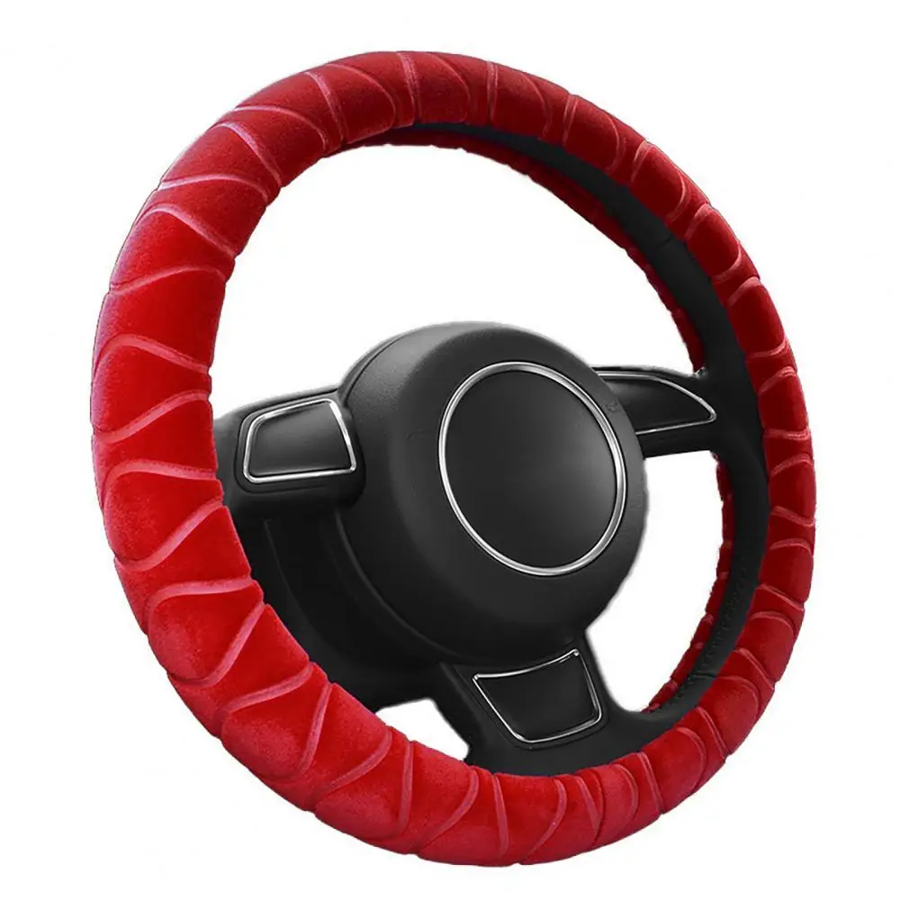 

Universal Steering Wheel Cover Wear-resistant Sweat-proof Warm Plush Fluffy Steering Wheel Protector Perfect Match for Vehicles
