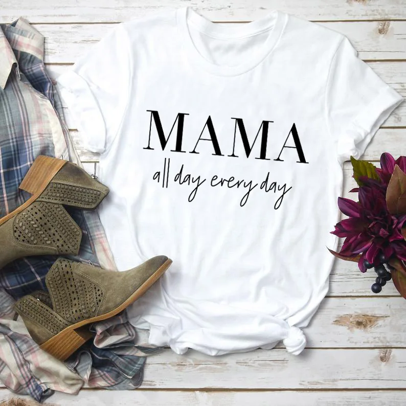 white tee black text MAMA all day every/футболка Tumblr 90 s, повседневная хипстерская футболка унисекс, стильный топ с короткими рукавами, верхняя одежда с надписью Mama, модная футболка для девочек - Цвет: white tee black text