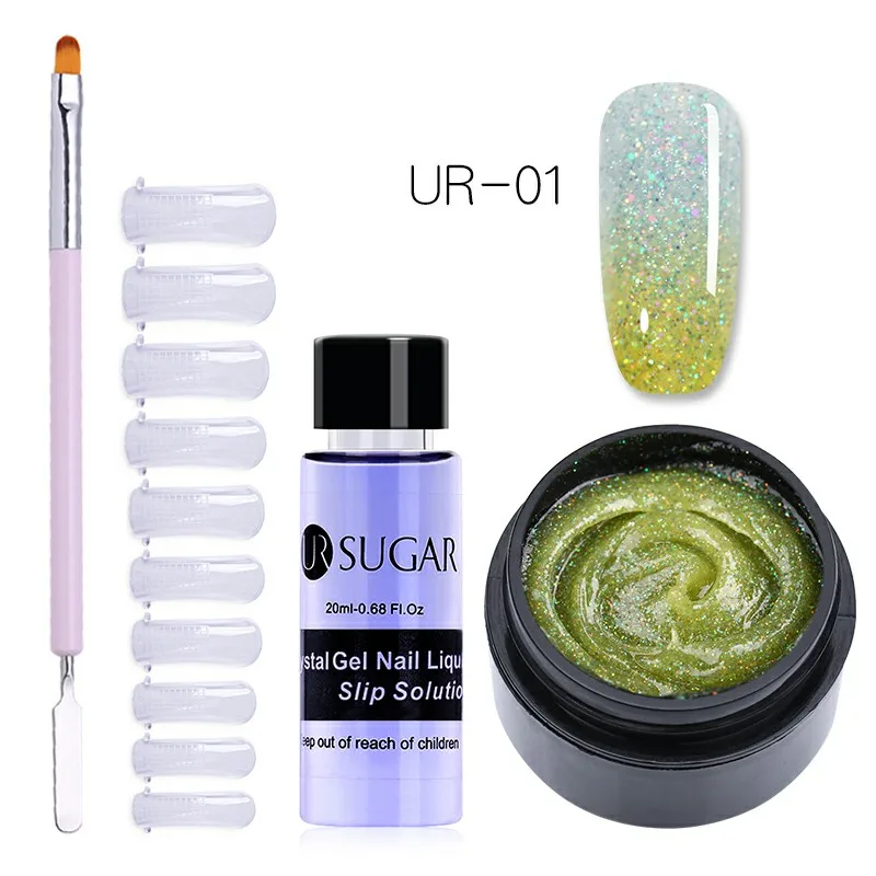 4Pcs set 1 UR SUGAR 15 мл голографический Блестящий Быстрый строительный поли набор для маникюра гель-лаком тепловой поли гель продлевающий половой акт лак кончик ногтей строительный УФ-гель - Цвет: 4Pcs set 1