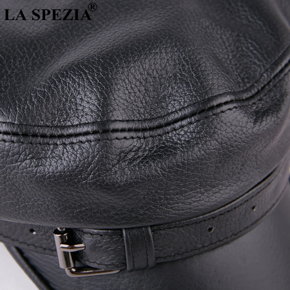 LA SPEZIA Мужская армейская шляпа, кожаные военные шапки, мужские повседневные черные шапки капитана, ретро весенние регулируемые роскошные классические плоские шапки