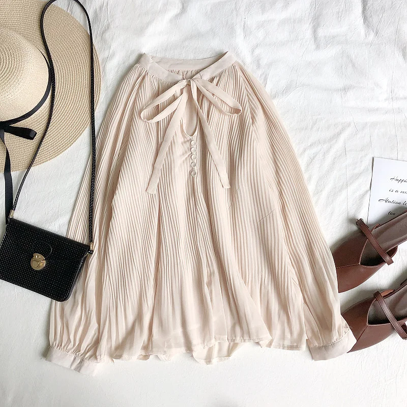 Женская шифоновая рубашка элегантная плиссированная с V-образным вырезом и