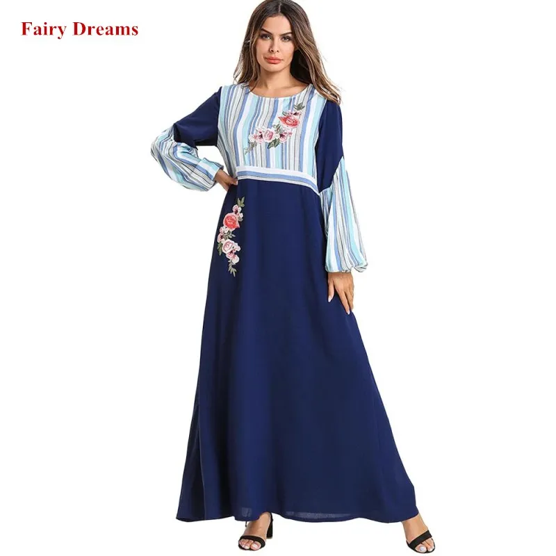 Длинное женское платье абайя больших размеров 4XL с цветочным принтом голубое