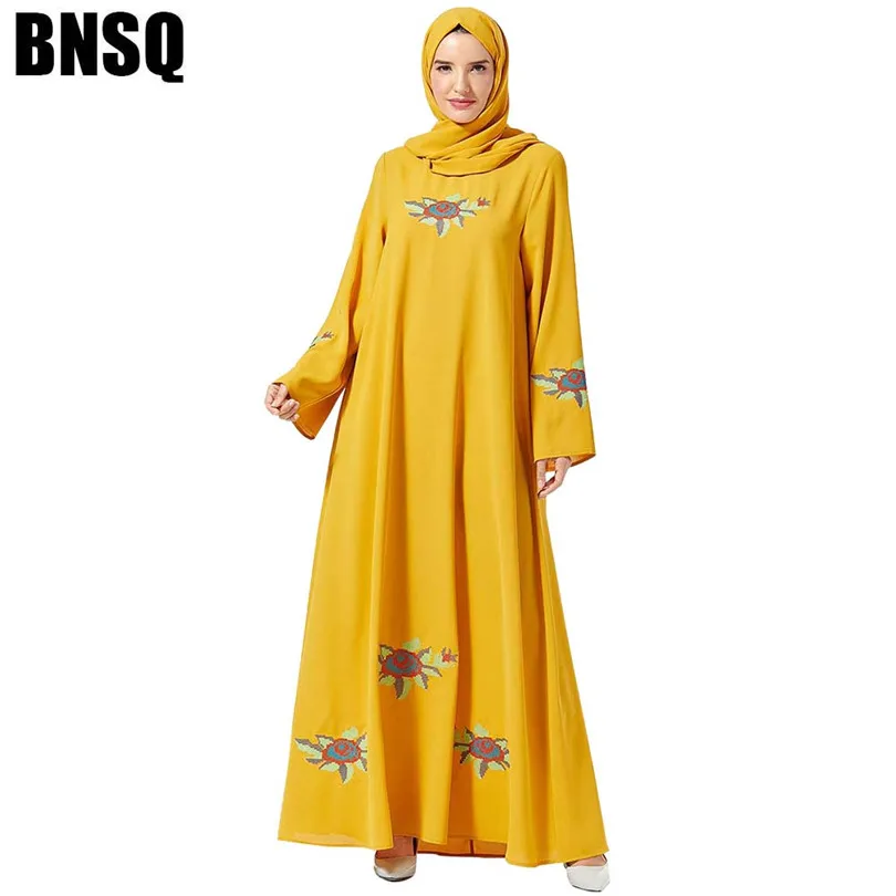 Повседневное мусульманское платье макси с вышивкой Abaya хиджаб длинный халат