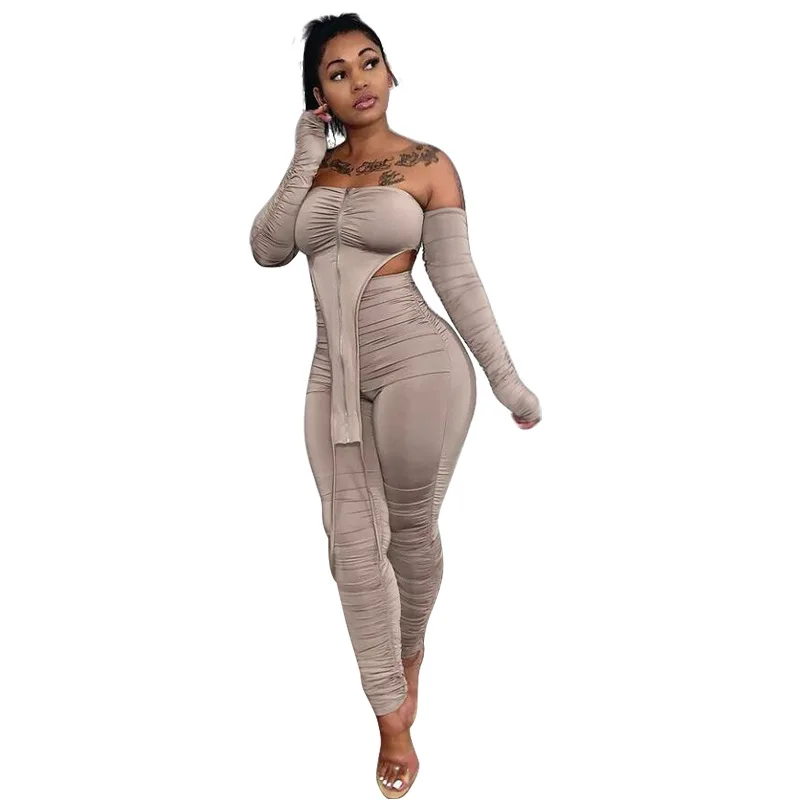 

Crop Top And Stacked Pants Joggers Sweatpants 2 Piece Set Women Sexy Long Sleeve Tracksuits Workout Grey Party Matching Sets