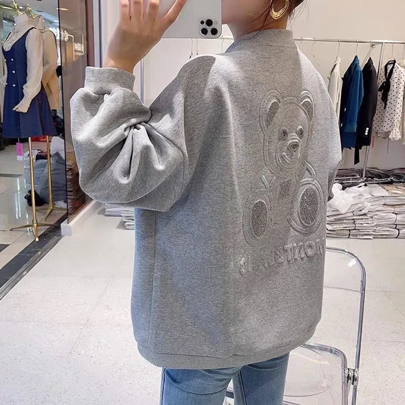 

Bear Baseball Uniform Female Spring and Autumn 2021 New Korean Loose Thin Casual Sweater Cardigan Jacket Jackets Woman Jacket