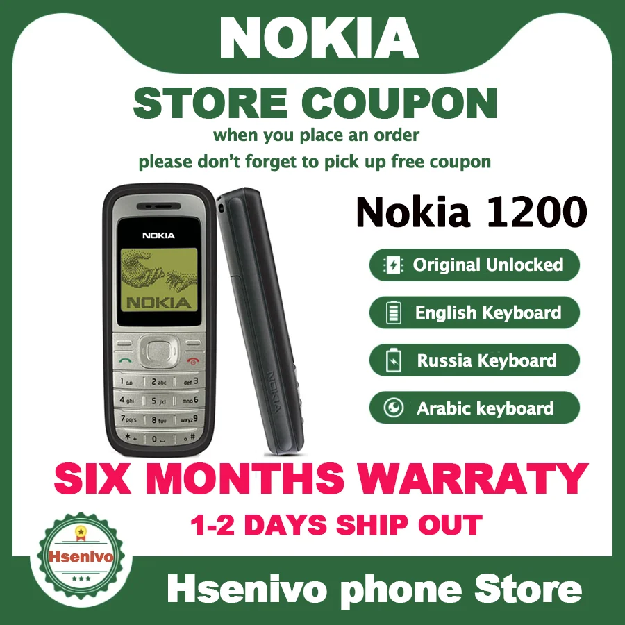 nokia 1200 original 1200 unlocked gsm 9001800 mobile phone with russian hebrew polish language free shipping free global shipping