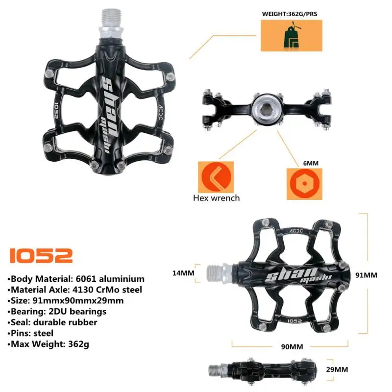 

SHANMASHI 1052 Mountain Bike Pedals Magnesium Alloy Platform Bearing Ultralight Light Weight Bicycle Pedals Wide Pedals
