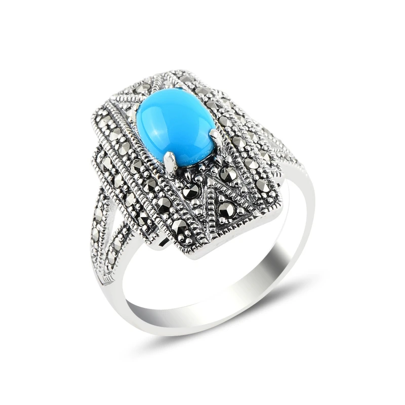 

Silverlina Silver Turquoise & Marcasite Ring