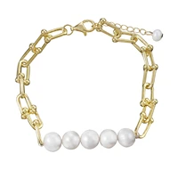 natural freshwater pearl interlok chain bracelet for women 14k gold plated handmade classic charm party jewelry gift