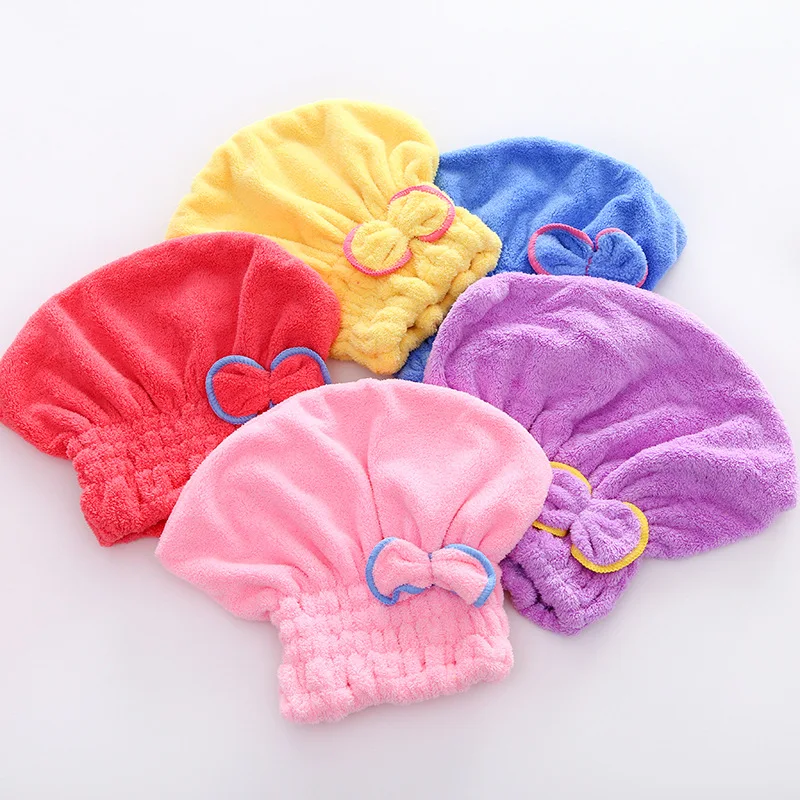 

1Pcs Women Shower Cap Microfiber Coral Fleece Quick Hair Drying Bath Towel Wrap Caps Comfortable Soft Bathroom Supplies Bonnets