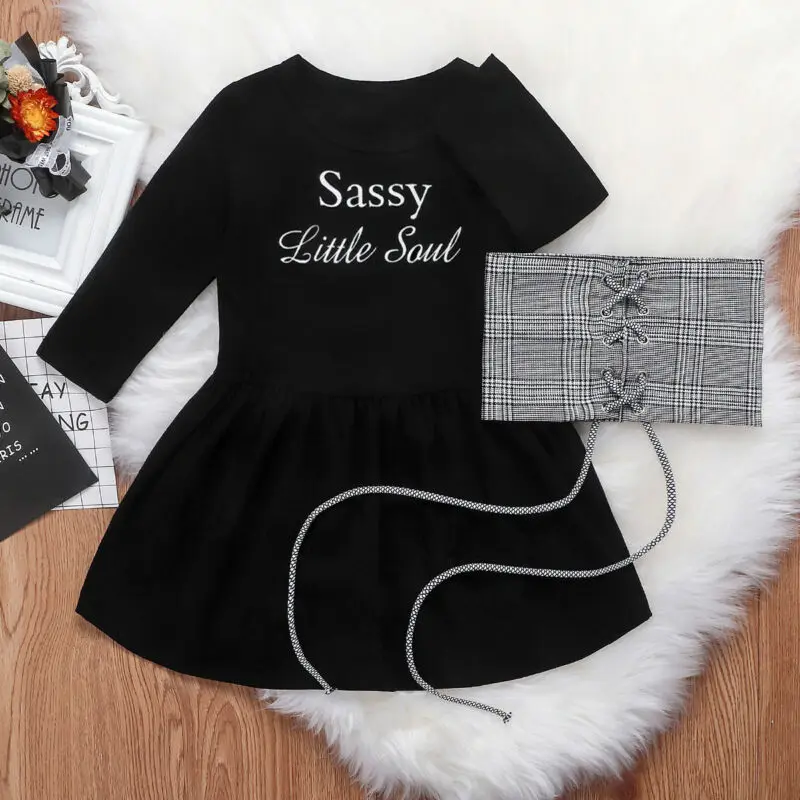 Casual Girl Dress Fashion Kids Baby Girls Sassy Little Soul Lace-up Vest 2pcs Outfits Set 1-6Y | Детская одежда и обувь