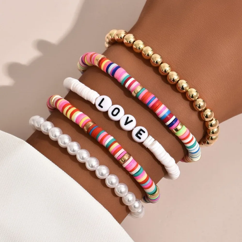 

GUIREN Bohemian Ethnic Hamdmade Multicolor Bracelet Sets For Women Fashion Letters Pearl Beads Bracelet Couples Boho Jewelry