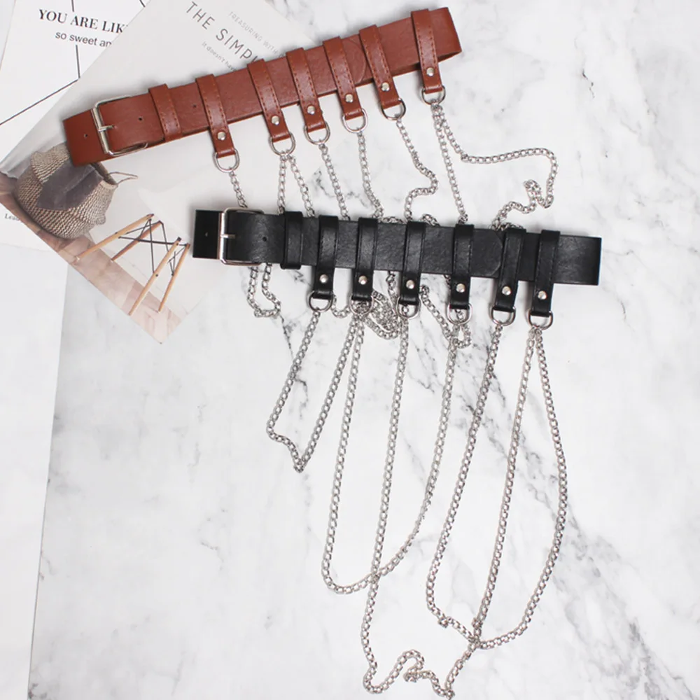 

Rosetic Punk Rock PU Leather Belt Chain Design Gothic Brand Fashion Clothes Accessories Streetwear Dance Cool Black Waist Belts