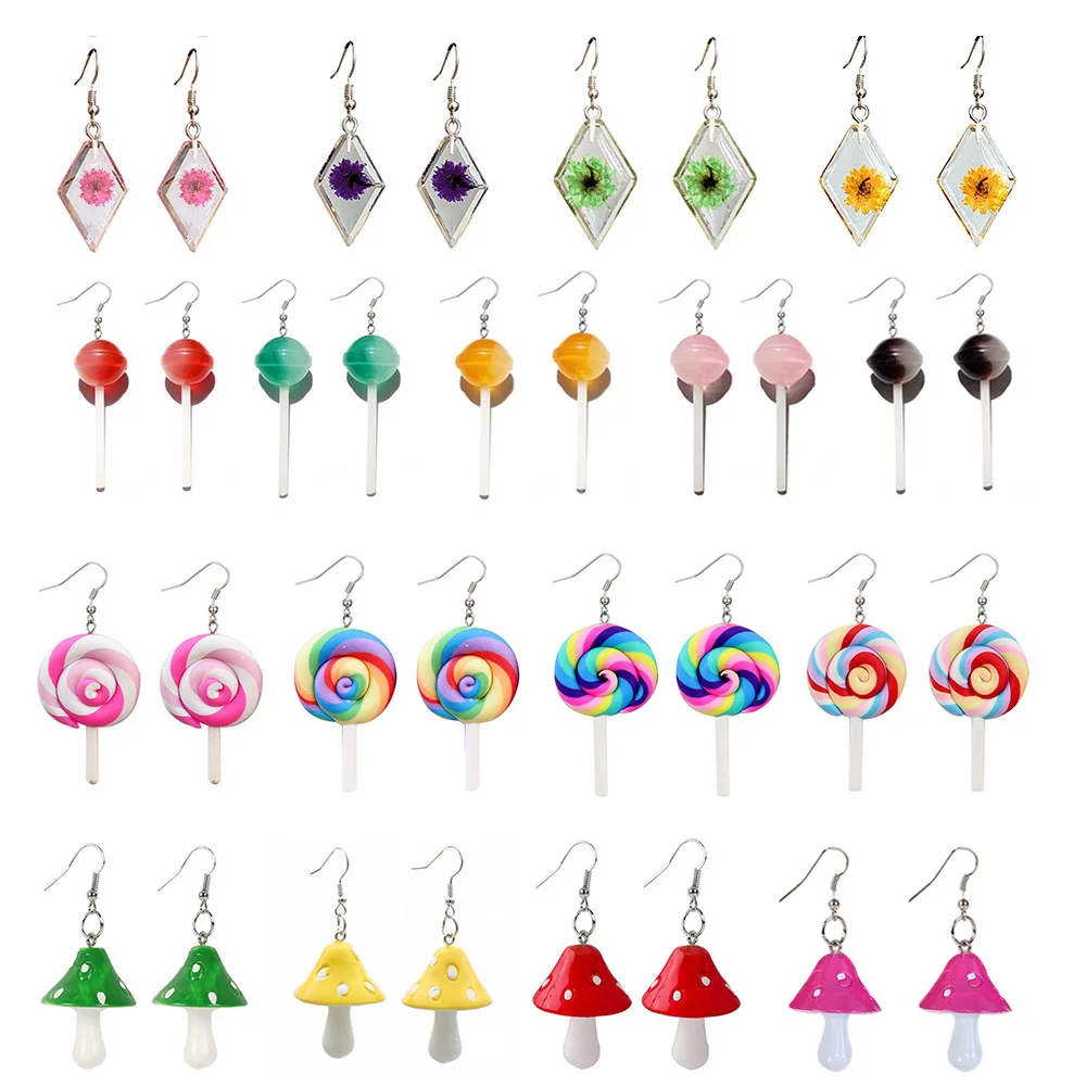 

Ladies Resin Lollipop Children'sJewelry Custom Handmade Cute Girl Rainbow Candy Gift Mushroom Earrings