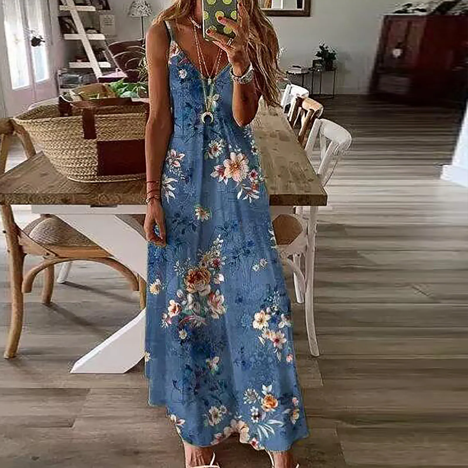 

2021 Women Casual Sexy Dress Summer Sleeveless V-neck Loose Dress Backless Plus Size Women Clothing Maxi Tank Long Dress