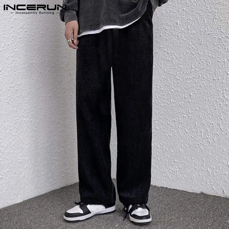 

Men Casual Pants Joggers Elastic Waist Solid Color Pockets Loose Trousers Men 2022 Streetwear Folds Straight Pants S-5XL INCERUN