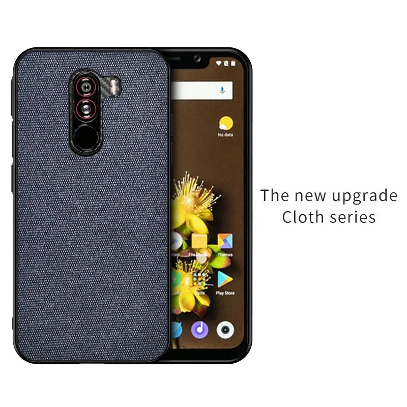 Blue Роскошный ультра-тонкий хлопковый тканевый чехол s для Xiaomi POCOPHONE F1 Phone Sofr силиконовый чехол для задней панели POCOPHONE F1 кожаный чехол - Цвет: Blue
